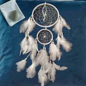 White Feather Dream Catcher with Raw Green Qaurtz Healing Crystal- NWOT